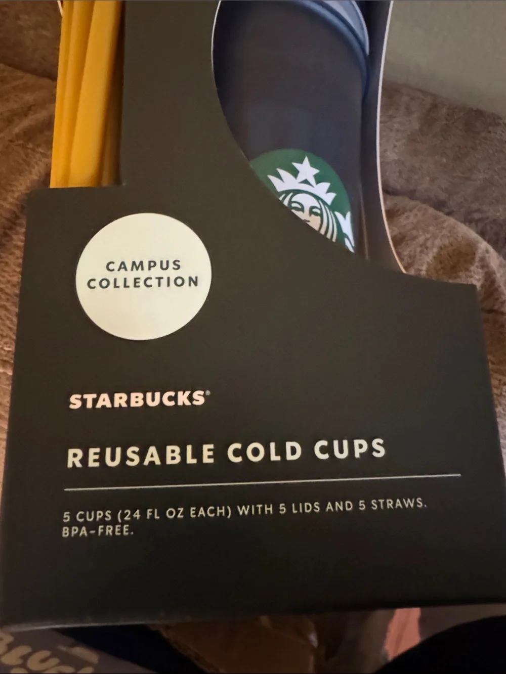 Starbucks Reusable Cold Cup in Dark Blue with Gold Straws 5 Cups Lids Straws